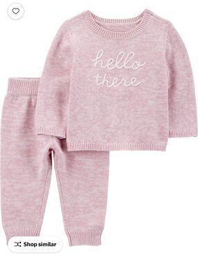 Carter's Size Newborn 'Hello There' Pink Knit Baby Sweater Set NWT